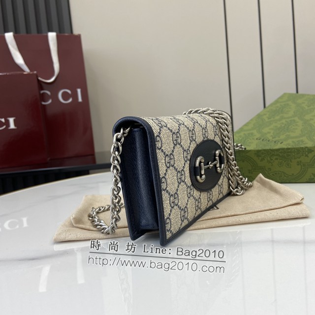 Gucci專櫃古馳最新款GG字母圖案Horsebit 1955系列鏈帶錢包 jh2178型號：621892